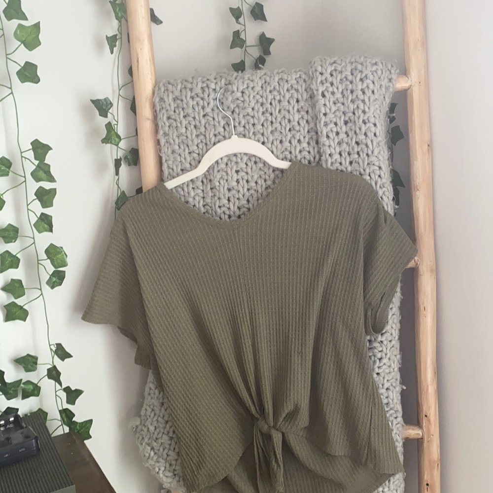Olive green waffle cut blouse